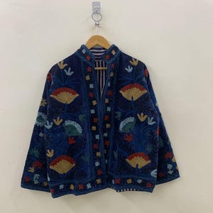 Boho Embroidery Velvet Suzani Jacket | Indian Style Coat  | Unisex Jacket | Bridesmaid Gift | Winter Jacket | Kimono Jacket, Bomber Jacket