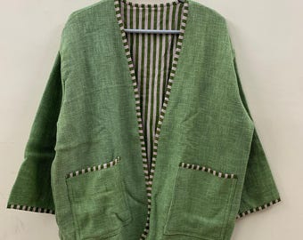 Green TNT Suzani Embroidery Cotton Kimono, Loungewear Soft TNT Jacket, Women's Clothing | Street Japanese Spring Kimono | Gift for Her