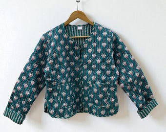 Cotton Quilted Cropped Boho Jacket | Printed Lightweight Cropped Jacket | Spring Jacket | Bomber Jacket | Gift For Her | Women's Outerwear