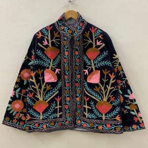 Suzani Velvet Short Jacket | Suzani Embroidery Jacket | Winter Wear Women&#39;s Jacket Coat | Suzani Coat | Gift For Her |Duster Indian Jacket