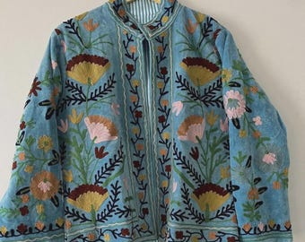 Suzani Velvet Jacket for Women | Floral Embroidered Bomber Jacket | Winter Warm Coat | Handmade Jacket | Gift for Her | Warm Outerwear