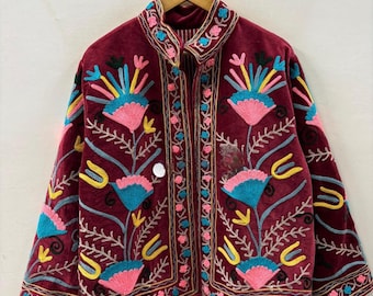 Handgemachte Suzani bestickte Samtjacke | Boho Festival Mantel | Traditionelle ethnische Kleidung | Floral Handwerker Jacke | Winter Oberbekleidung