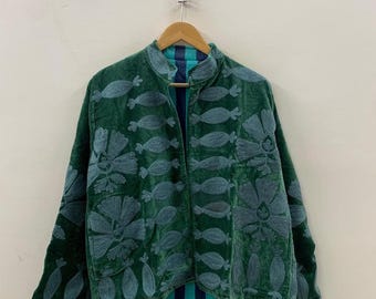 Vintage Velvet Suzani Winter Short Jacket |Boho Floral Jacket | Bomber Suzani Jacket | Winter Warmed Coat | Gift For Her | Duster Boho Coat