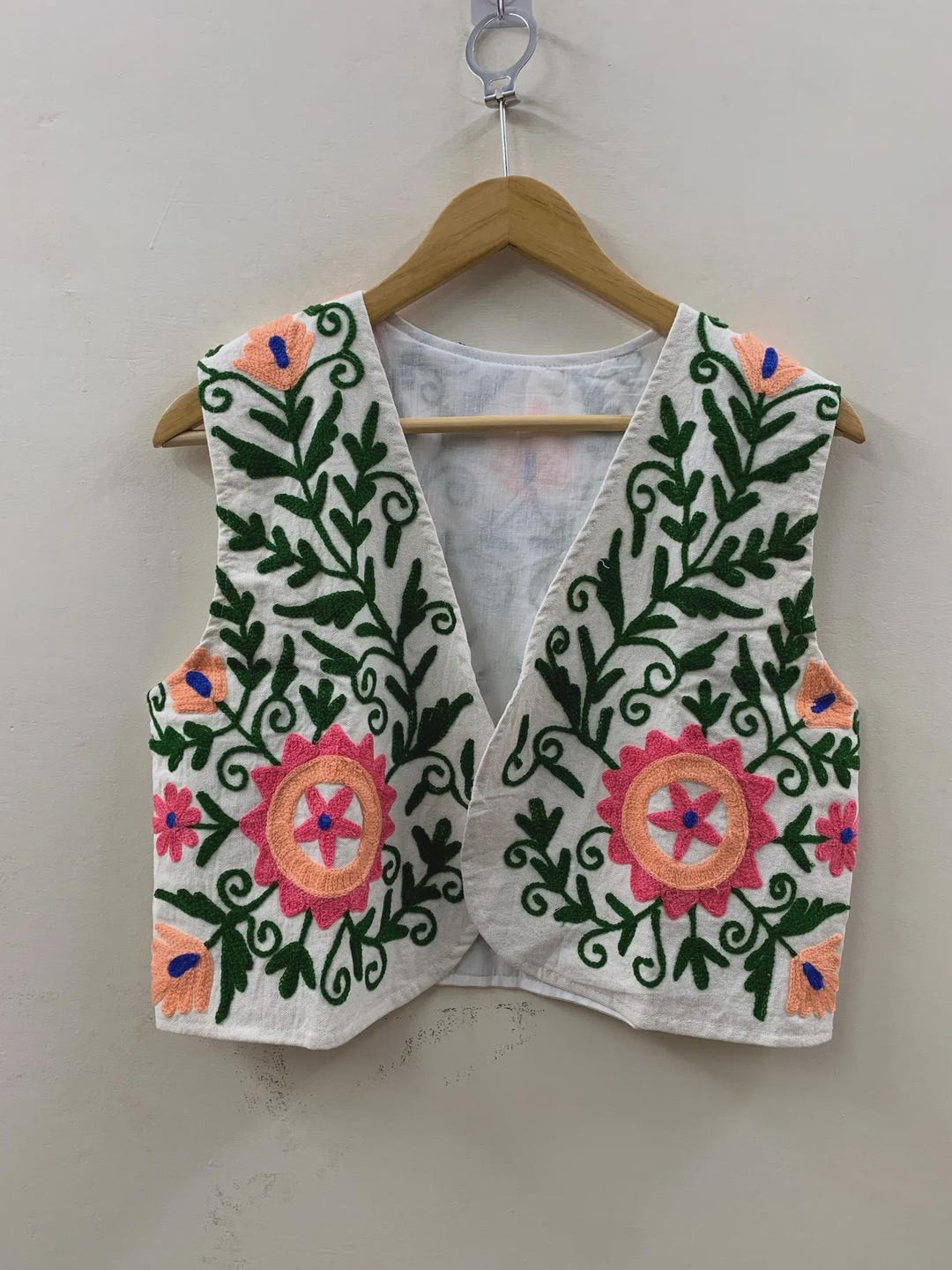 Suzani Embroidered Cotton Vest | Boho Floral Waistcoat | Handmade