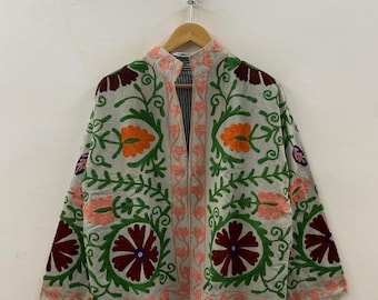 Suzani-jack boho | Handgemaakte geborduurde katoenen jas | Vintage etnisch jack | Bohofestival-bovenkleding | Bohocadeau voor haar