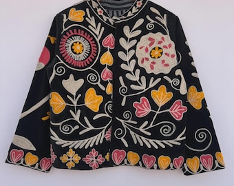 Velvet Suzani Embroidered Jacket | Boho Festival Coat | Gift For her
