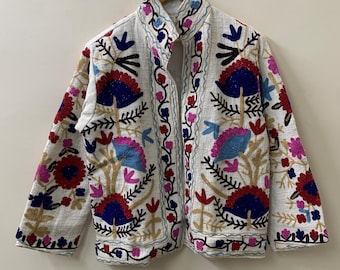 Suzani Cotton Jacket | Embroidered Jacket | Oversized Boho Coat | Indian Handmade Jacket | Summer Outerwear for Women | Gift for Her