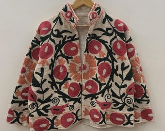 Kort TNT-jack Suzani | Suzani-jack met borduursel | Dameswinterjas | Suzani-jas | Cadeau voor haar | Stofdoek | Bomberjas