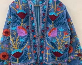 Velvet Suzani Embroidery Jacket for Women | Boho Embroidered Coat | Vintage Uzbek Suzani Jacket | Festival Wear Outerwear |  Gift For Her