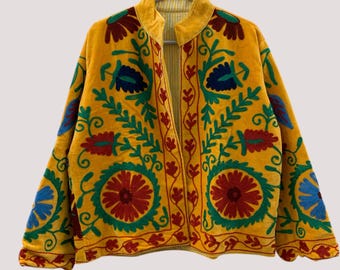 Suzani Velvet Short Jacket | Indian Suzani Embroidery Jacket | Winter Wear Women's Jacket Coat | Suzani Coat | Gift For Her |Duster Jacket
