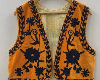 Embroidered Velvet Boho Vest | Handmade Indian Ethnic Waistcoat | Sleeveless Festival Jacket | Cotton Inside | Bohemian Layer