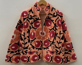 TNT Fabric Suzani Jacket | Boho Coat| Gift For Her| Suzani Embroidery Women's Jacket | Winter Wear Coat | Duster Coat | Suzani Short Jacket