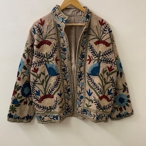 TNT Fabric Suzani Fabric Short Spring Jacket | Duster TNT Jacket | Winter Outerwear Jacket |Spring Bomber Coat| Gift For Her | TNT Coat