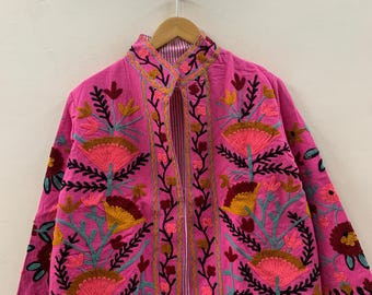 Indisk Suzani sammet kort jacka | Suzani broderad jacka | Vinterjacka för kvinnor | Suzani kappa | Present till henne | Dusterjacka