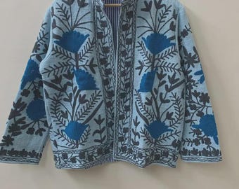 Floral Velvet Suzani Jacket | Embroidered Winter Short Coat | Gift For Her