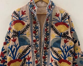 Suzani TNT Short Jacket | Indian Suzani Embroidery Jacket | Winter Wear Women's Jacket Coat | Suzani Coat | Gift For Her |Duster Soft Jacket
