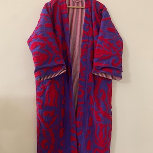 Handmade Canvas Cotton Kimono Long Jacket |Hand Embroidered Robe |Boho Clothing | Artisan Statement Piece Kimono | Loungewear Spring Kimono