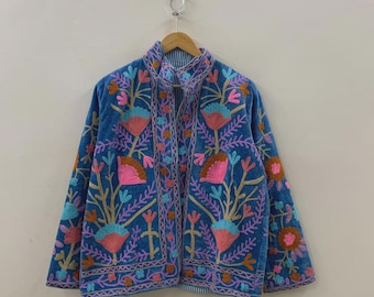 Indische Samtjacke mit Stickerei | Suzani-Mantel | Festival-Boho-Kleidung für Damen | Handgefertigte Suzani-Jacke im Vintage-Stil