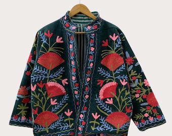 Suzani Embroidered Short Jacket | | Boho Ethnic Festival Wear Jacket | Handmade Festival Crop Coat | Boho Winter Jacket | Gift for Her