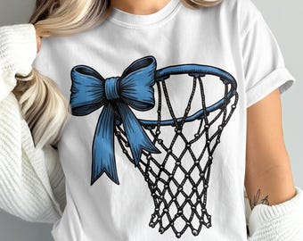 Blue Bow Basketball Hoop PNG, Basketball Lover Gift (Digital Download)
