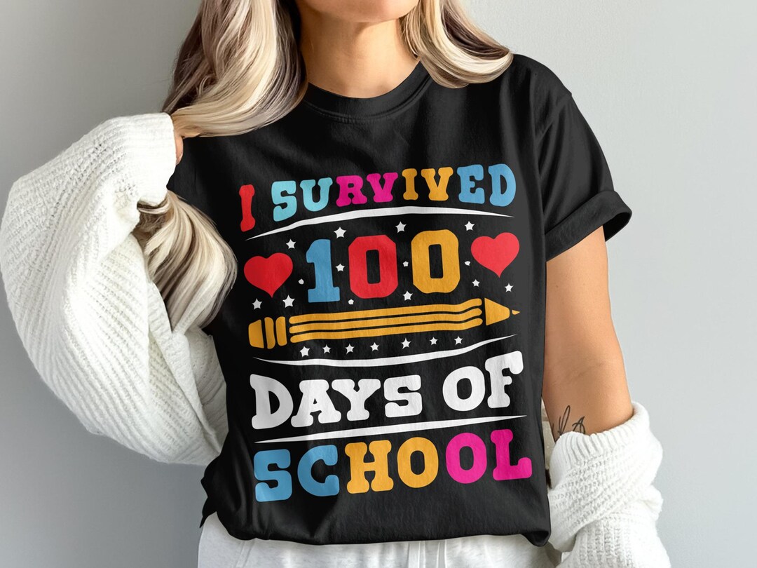 I Survived 100 Days of School PNG, Colorful Pencil Design (digital ...