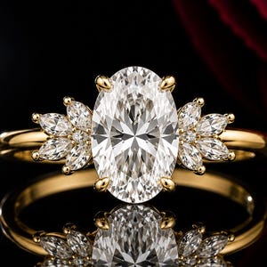 1.5 CT Oval Cut Moissanite Diamond Ring Engagement Ring, 14K Gold Wedding Ring Star Brust Ring Anniversary Ring Proposal Ring Gift For Women