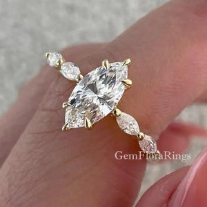 1.5 CT Marquise Cut Moissanite Engagement Ring 14K Gold Women Wedding Ring Hidden Halo Ring Marquise Solitaire Anniversary Ring For Her Gift