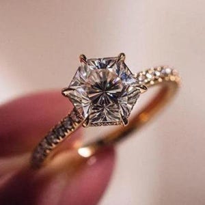 2 CT Hexagon Cut Engagement Ring Hidden Halo Ring Hexagon Moissanite Wedding Ring 14K Gold Ring Promise Ring Anniversary Ring Gift For Women
