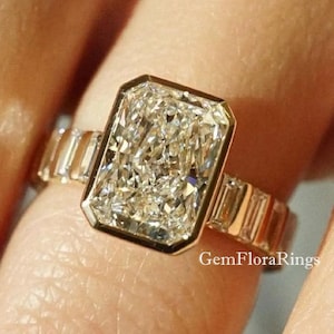 3 CT Radiant Cut Bezel Set Engagement Ring Moissanite Diamond Ring, 14K Gold Wedding Ring, Proposal Ring, Promise Ring Gift For Women