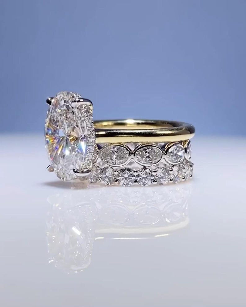 3 CT Oval Cut Moissanite Engagement Ring Set | Three Ring Bridal Set ...