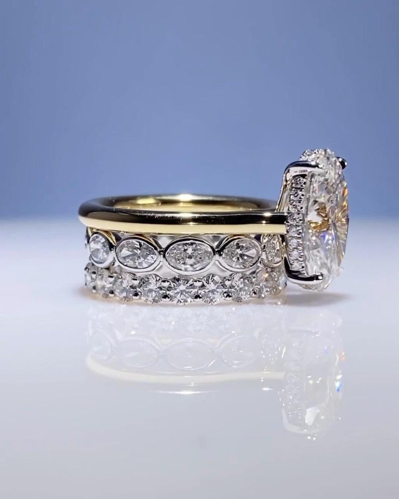 3 CT Oval Cut Moissanite Engagement Ring Set | Three Ring Bridal Set ...