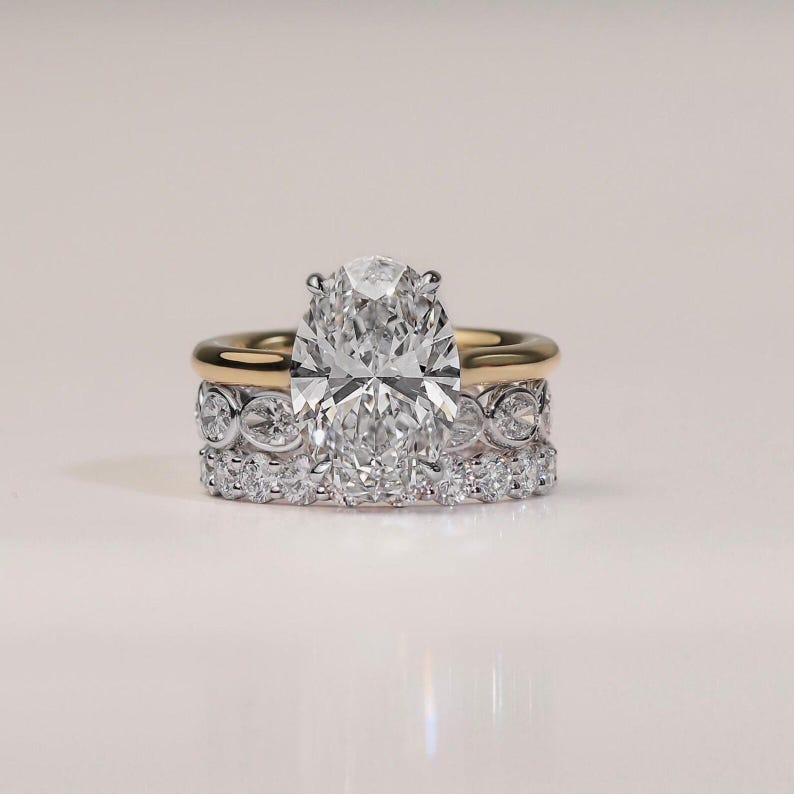 3 CT Oval Cut Moissanite Engagement Ring Set | Three Ring Bridal Set ...