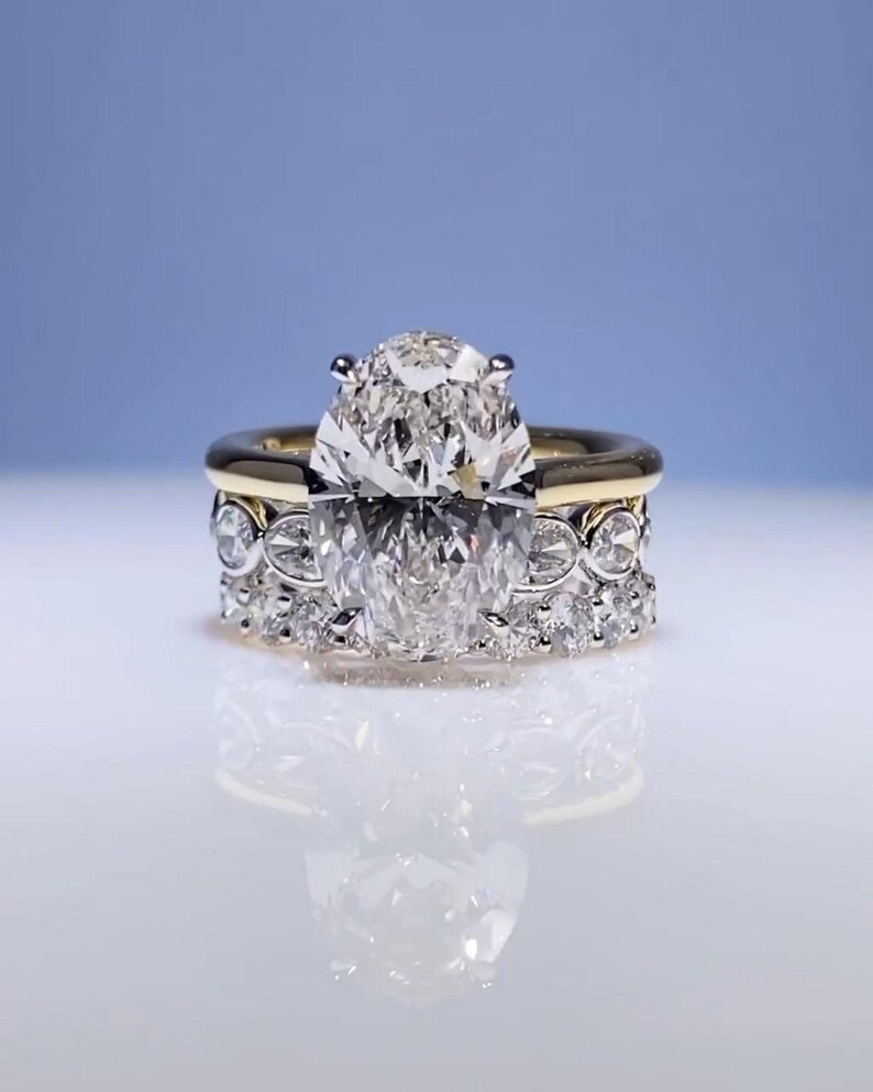 3 CT Oval Cut Moissanite Engagement Ring Set | Three Ring Bridal Set ...