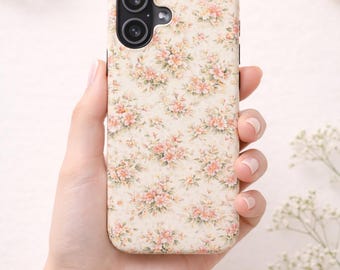 Vintage Pink Floral iPhone Case, Cute Cottagecore Flower Phone Case, Aesthetic Rose Pattern, Tough Protective Case for Women Gift