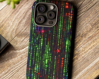 Cyberpunk Matrix iPhone Case, Neon Code Phone Case, Hacker Style iPhone 15 14 Case, Tech Aesthetic Cover, Futuristic Gift