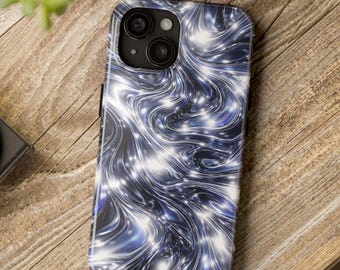 Liquid Metal Phone Case, Silver Chrome iPhone Case, Luxury Metallic Swirl, Glossy Abstract Design