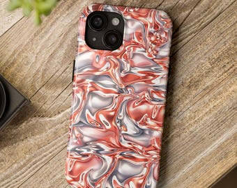 Rose Gold Liquid Metal Phone Case, Metallic Marble Swirl Tough Case