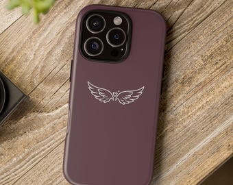 Burgundy Angel Wings Phone Case, Tough Protective Case, Winged Heart iPhone Case, Cute Aesthetic Phone Cover