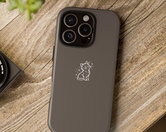 Celestial Kitten iPhone Case, Cute Cat Tough Case, Minimalist White Line Art Phone Cover, Aesthetic Matte Case