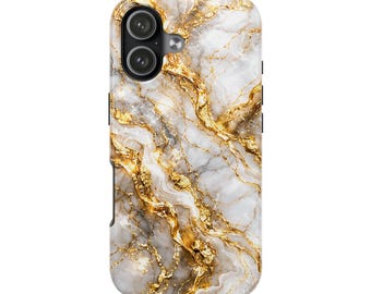 White Gold Marble Phone Case, Luxury Marble iPhone Case, Gold Vein Protective Case, Elegant Designer Phone Cover