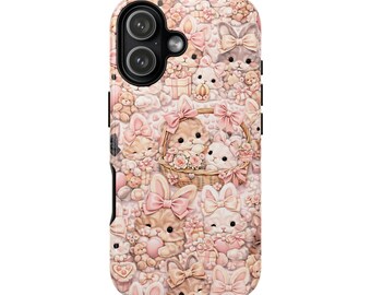 Pastel Bunny Phone Case, Cute Kawaii iPhone Case, Pink Coquette Floral Case, Tough Protective Cover
