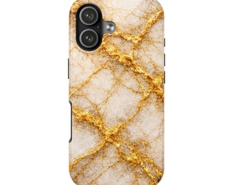 Luxury White Gold Marble Tough Phone Case, Protective iPhone Case, Gold Vein Kintsugi Marble Case, Elegant Aesthetic Glam Cover
