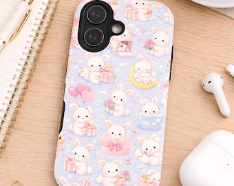 Cute Kawaii Bunny iPhone Case Pastel Rabbit Phone Case Coquette Aesthetic Blue Cute Animal Case Gift for Girls