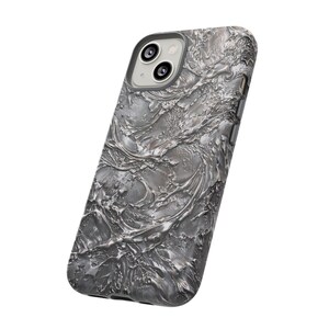 Silver Chrome Glossy Phone Case for iPhone 17 16 15 14 Pro Max Plus, Liquid Metal Abstract Swirl Design Cover image 8