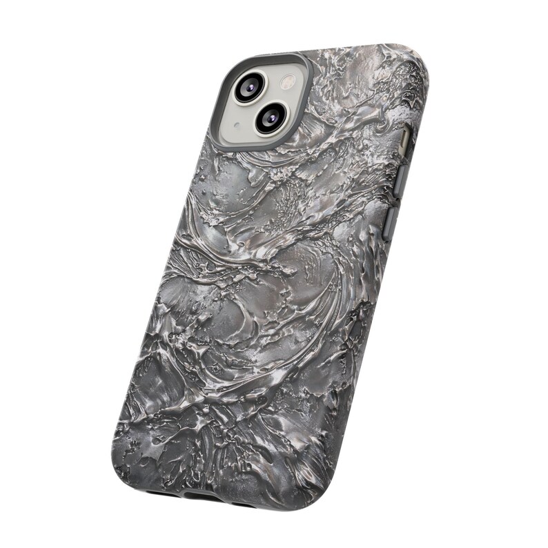 Silver Chrome Glossy Phone Case for iPhone 17 16 15 14 Pro Max Plus, Liquid Metal Abstract Swirl Design Cover image 8