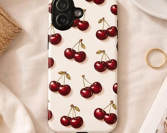 Cherry iPhone 17 16 15 14 Case, Cute Cherry Phone Case, Aesthetic Tough Matte Cover for iPhone 17 Pro Max Plus