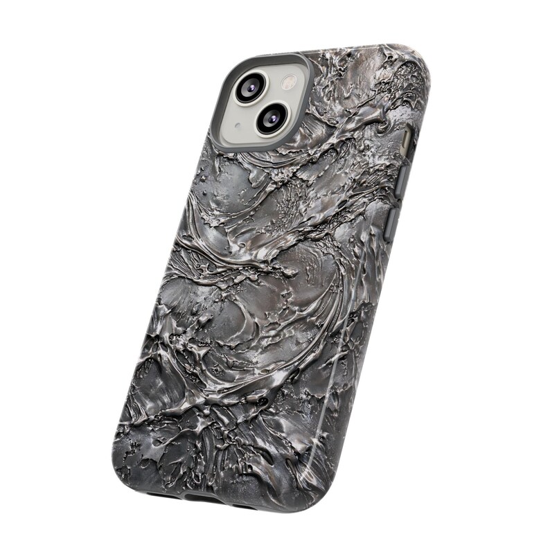 Silver Chrome Glossy Phone Case for iPhone 17 16 15 14 Pro Max Plus, Liquid Metal Abstract Swirl Design Cover image 7