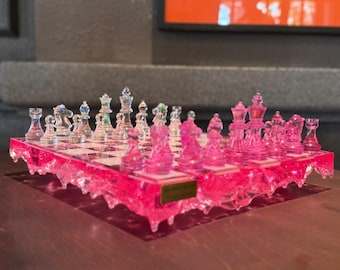 Rose Crystal Resin Chess Set: Handmade Luxury Home Decor , Unique Romantic Gift For Friends