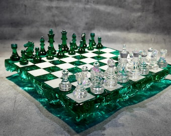 Handmade Dark Green Resin - Personalized Chess Set: Luxury Board Game, Gift for All