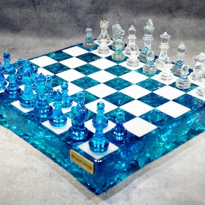 Handmade Ocean Chess Set Epoxy Resin :  Luxury  - Personalized , Stylish Gift Anniversary - Decoration.